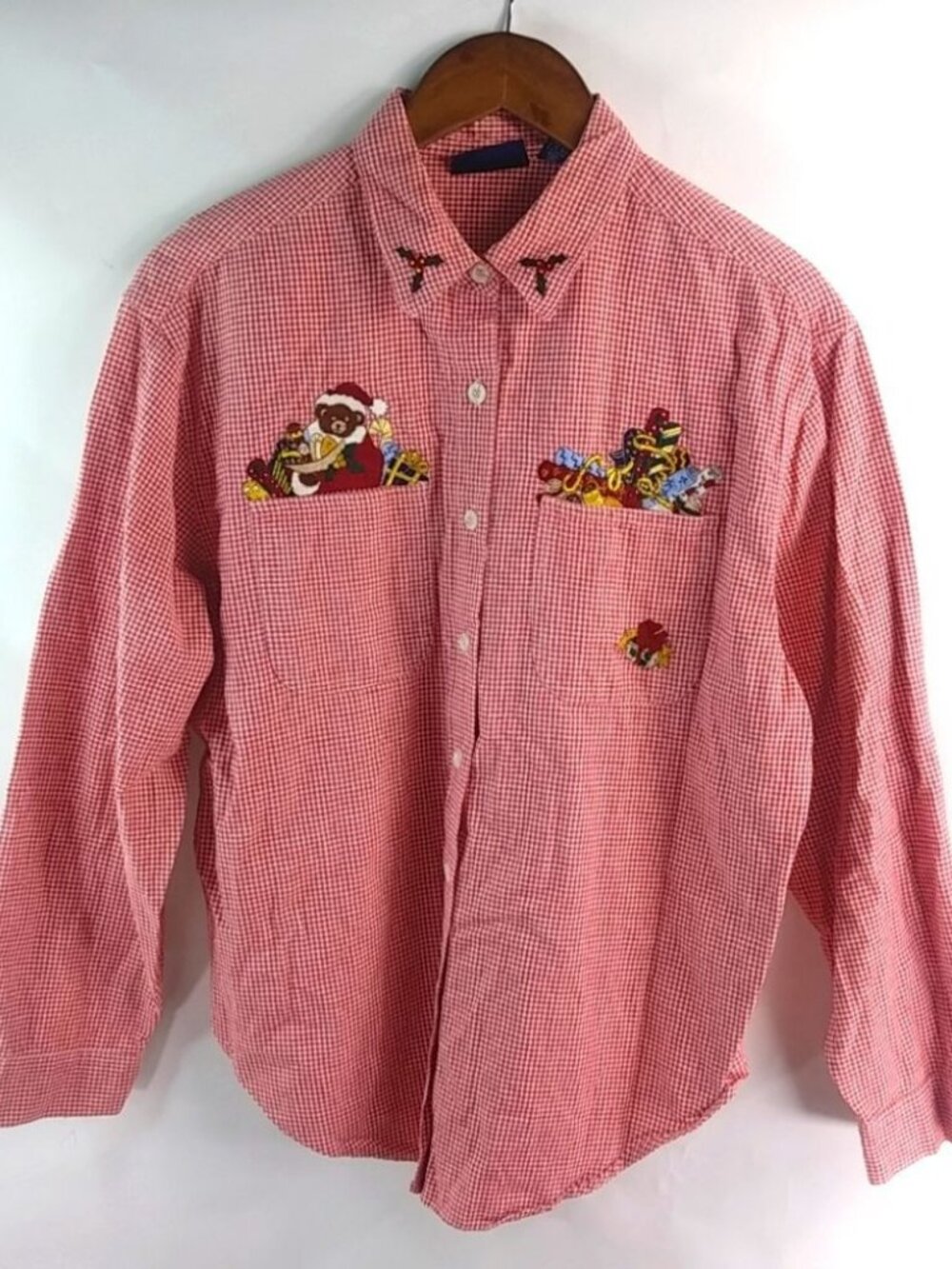 Solutions PL Red Checked Teddy Bear Christmas Top